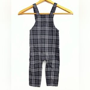 Tea Collection Baby 18-24M Plaid Overalls Gray Black Cotton Romper Button Straps